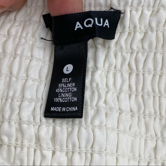 Aqua NWT Ruffled Strap Mini Dress Sleeveless Smocked Linen Blend White Large New - Picture 10 of 13